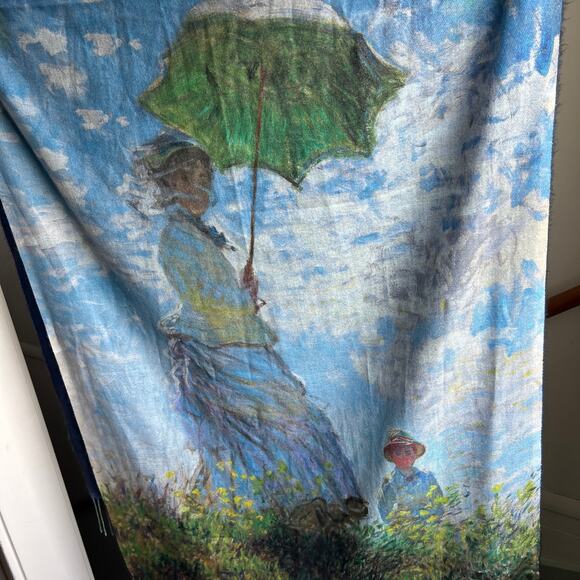 Monet Woman With A Parisol Painting Watercolor Printed Artsy Scarf Shawl Wrap - Picture 4 of 10